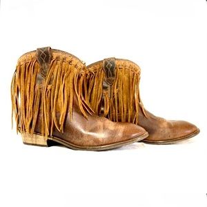 Brown leather Dingo fringed riding booties